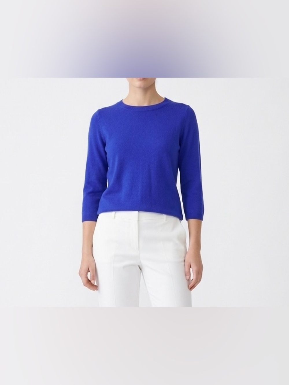 Talbots Cashmere Sweater Womens PM Petite Medium Blue 3/4 Sleeve Crewneck Knit